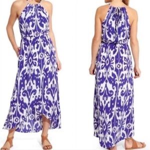 ATHLETA Ikat Bloom Ripple Maxi Dress Blue White Built in Bra Women’s-SMALL